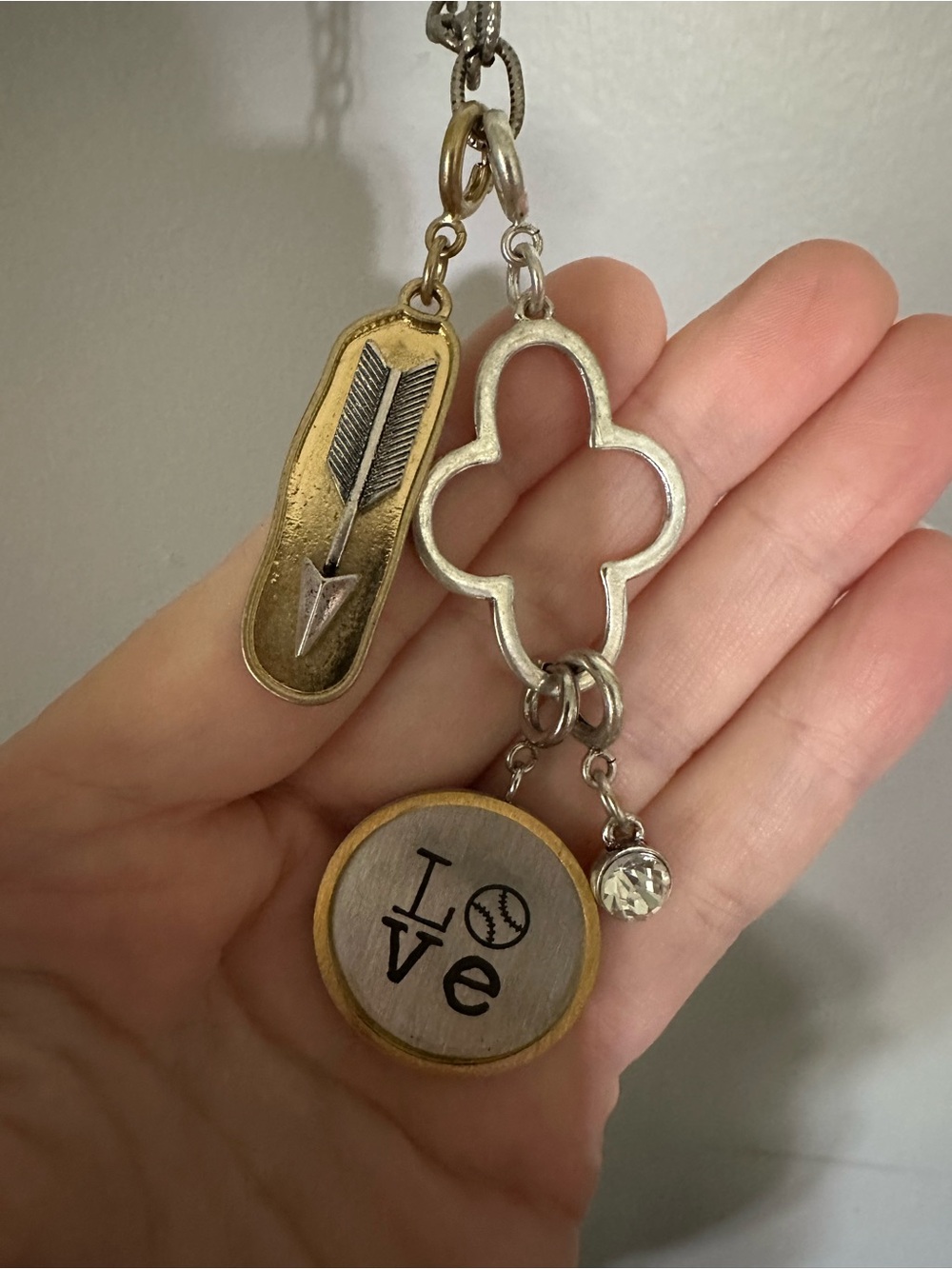 Love Baseball Charm Necklace in Gold and Silver